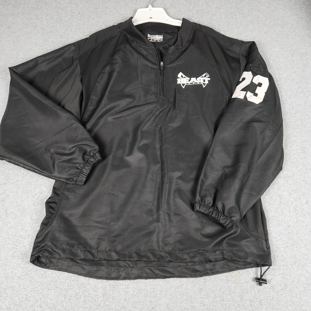 Boombah Windbreaker Jacket Mens L Black Beast 23 Graphic Long Sleeve Quarter Zip